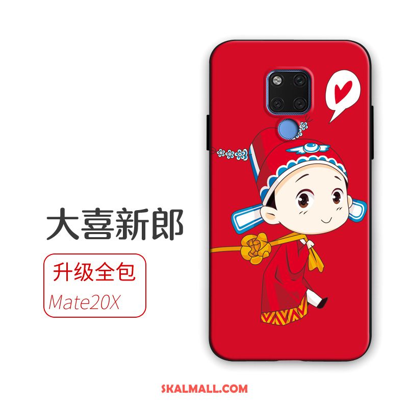 Huawei Mate 20 X Skal Trend Varumärke Mjuk Nubuck Support Röd Butik