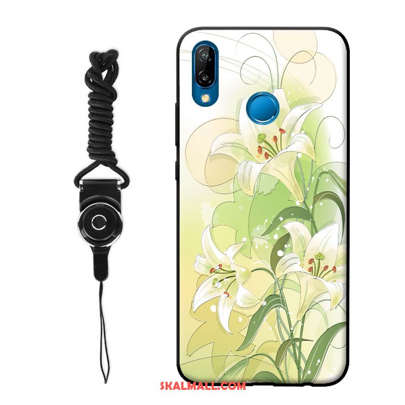Huawei P20 Lite Skal Fallskydd Blommor Nubuck Hängsmycken Purpur Fodral Rabatt