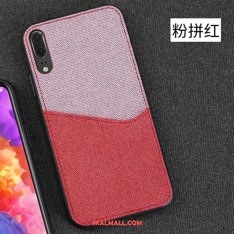 Huawei P20 Skal Fallskydd Skärmskydd Film Läderfodral Röd Mobil Telefon Fodral Billigt