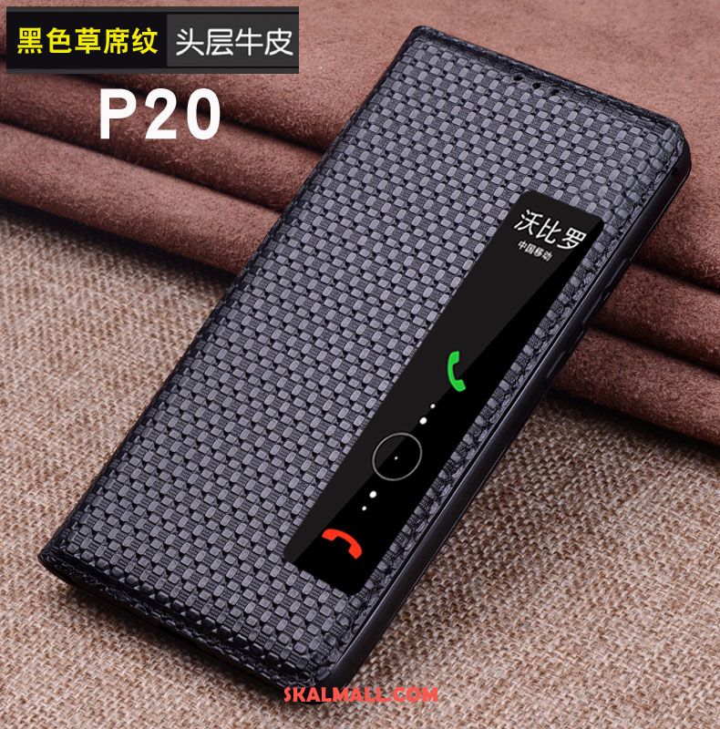 Huawei P20 Skal Svart Mobil Telefon Dvala Skydd Äkta Läder Rea