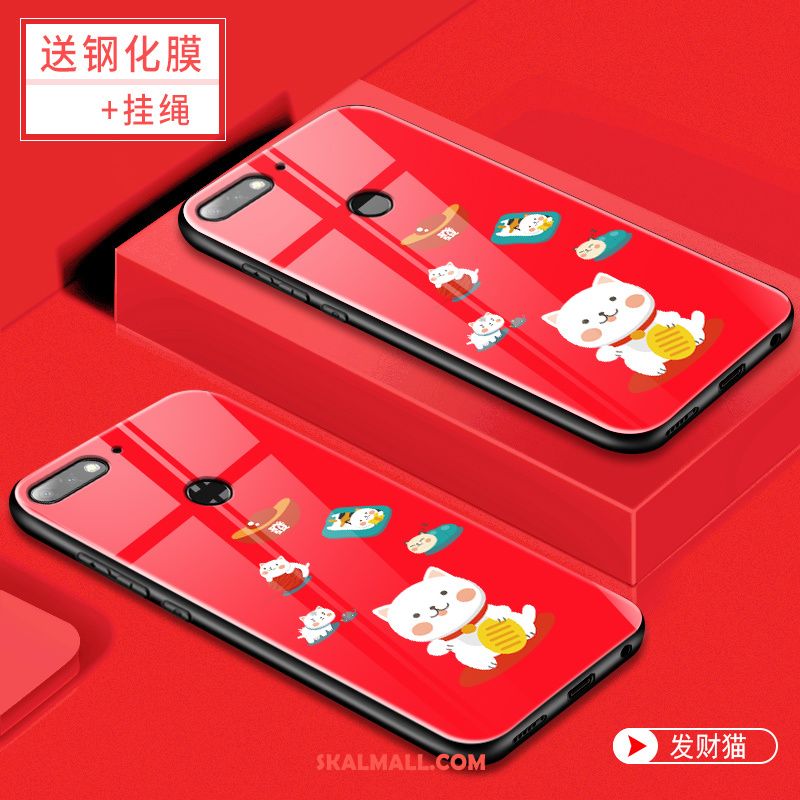 Huawei Y7 2018 Skal Skärmskydd Film Röd Härdat Glas Mobil Telefon Trend Rea