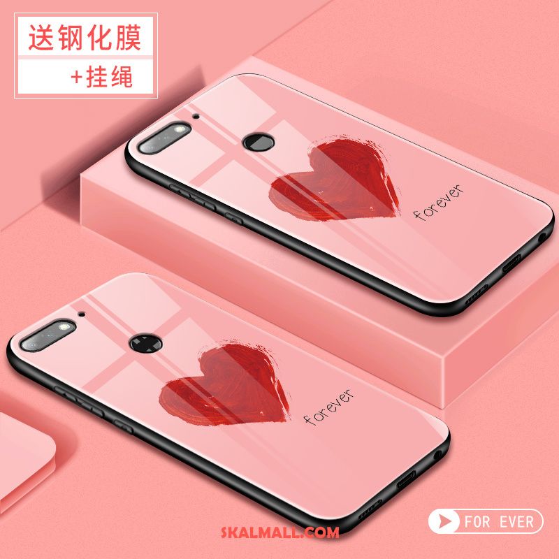 Huawei Y7 2018 Skal Skärmskydd Film Röd Härdat Glas Mobil Telefon Trend Rea
