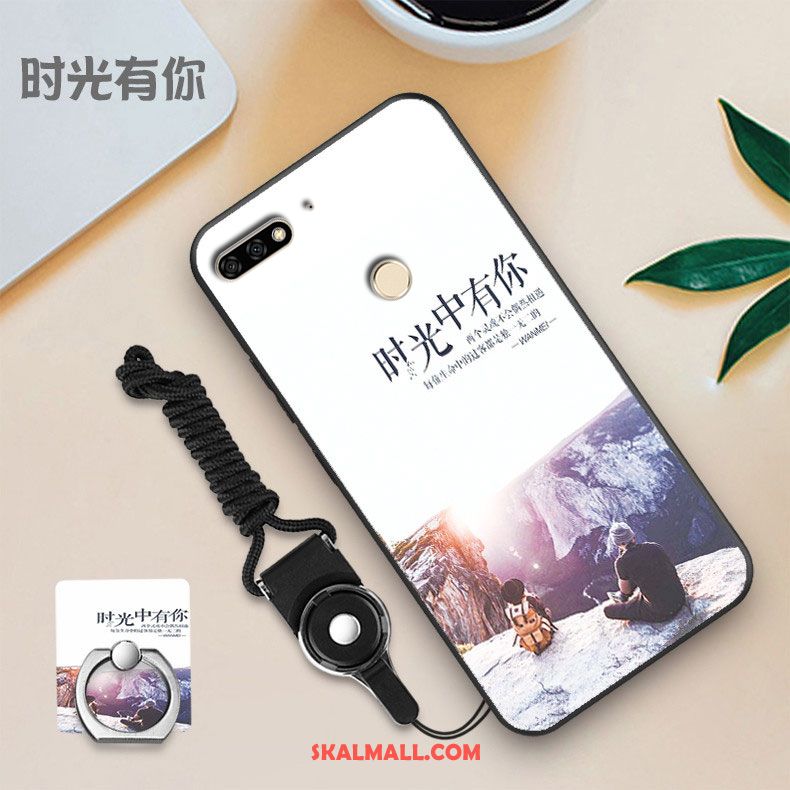 Huawei Y7 2018 Skal Vit Personlighet Skärmskydd Film Svart Mjuk Fodral Rea