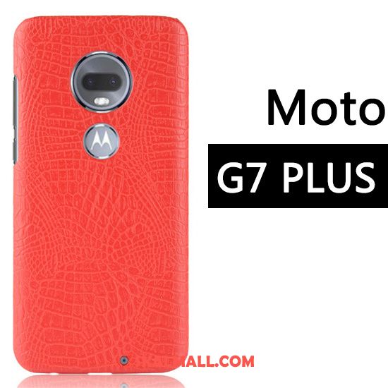 Moto G7 Plus Skal Mobil Telefon Fallskydd Business Röd Krokodilmönster Rea