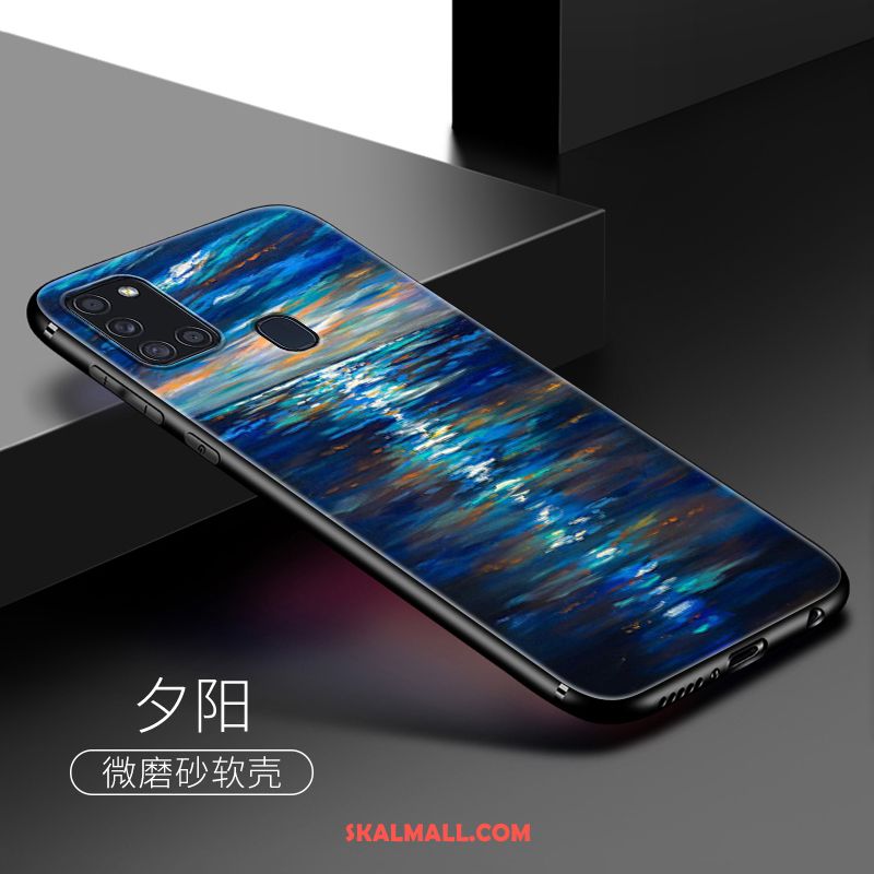 Samsung Galaxy A21s Skal Tecknat Silikon Blå Kreativa Nubuck Till Salu