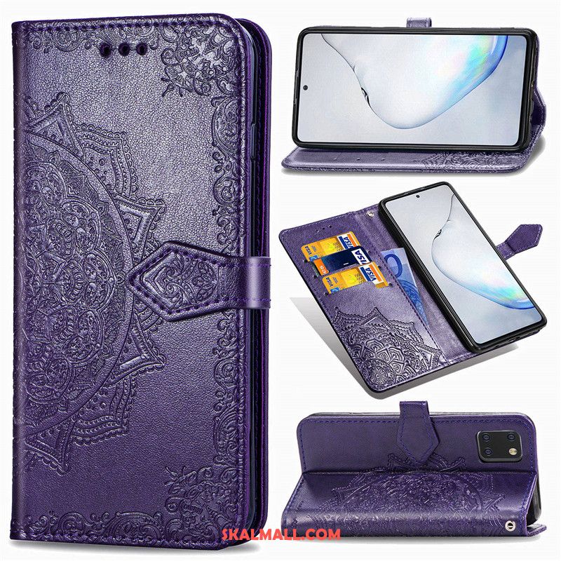 Samsung Galaxy Note 10 Lite Skal Solid Färg Lättnad Grön Läderfodral Embossing Fodral Billiga