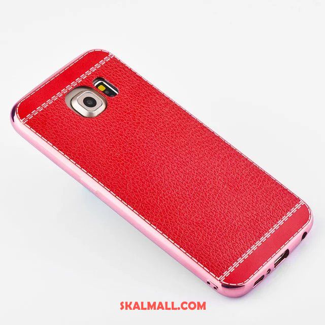 Samsung Galaxy S6 Skal Mönster Fallskydd Röd Läder Stjärna Rea