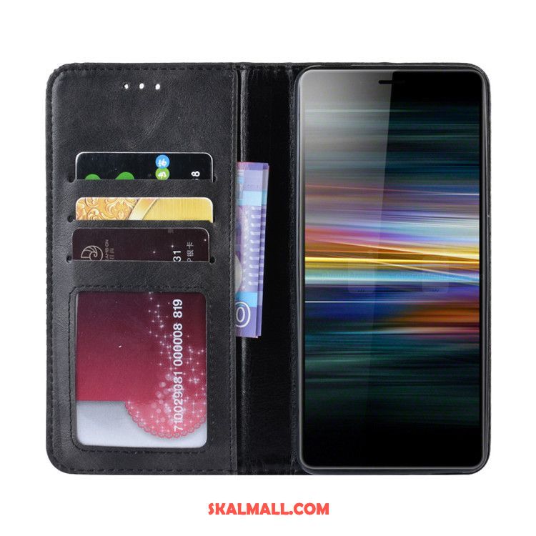 Sony Xperia L3 Skal Läderfodral Plånbok Magnetic Svart Mobil Telefon På Rea
