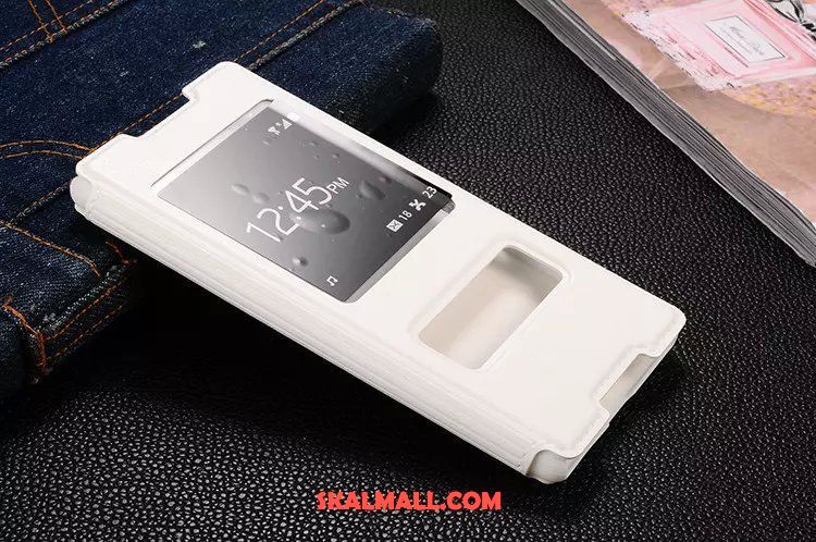 Sony Xperia Z3+ Skal Täcka Äkta Läder Läderfodral Mobil Telefon Vinröd Fodral Online