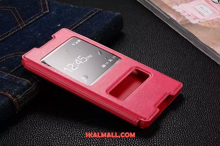 Sony Xperia Z3+ Skal Täcka Äkta Läder Läderfodral Mobil Telefon Vinröd Fodral Online