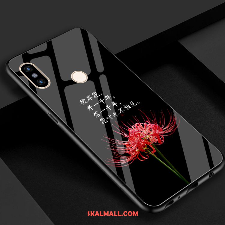 Xiaomi Mi Max 3 Skal Glas Skydd Spegel Svart Blommor Till Salu