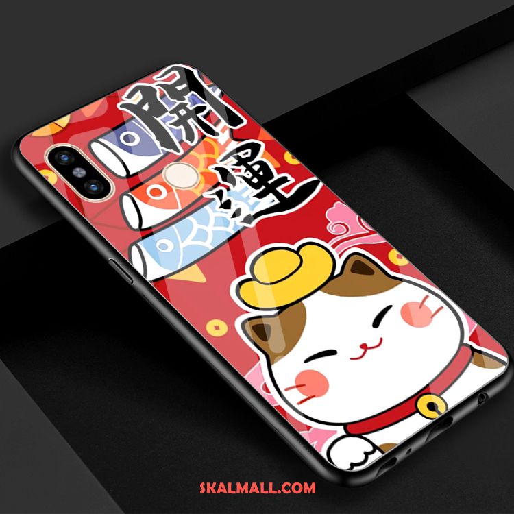 Xiaomi Mi Max 3 Skal Rikedom Spegel Röd Festliga Glas Fodral Rea