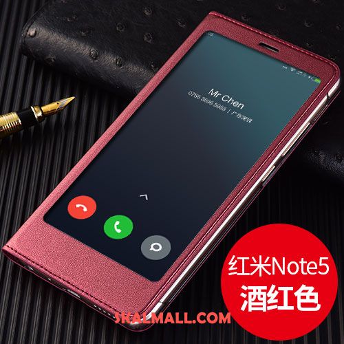 Xiaomi Redmi Note 5 Skal Röd Fallskydd Läderfodral Guld Clamshell Fodral Billiga