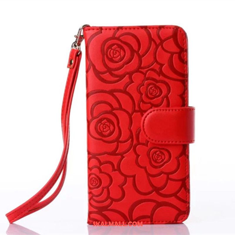 iPhone Xr Skal Clamshell Plånbok Blommor Röd Läderfodral Billigt