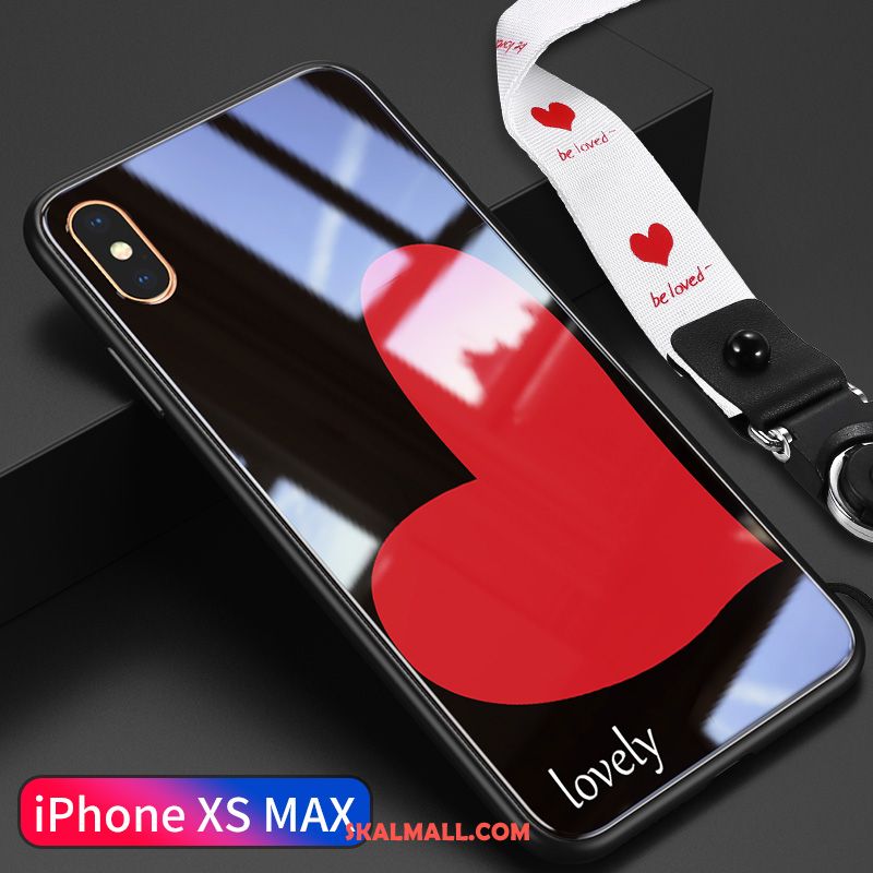 iPhone Xs Max Skal Hjärta Svart Hängsmycken Glas Trend Varumärke Billigt