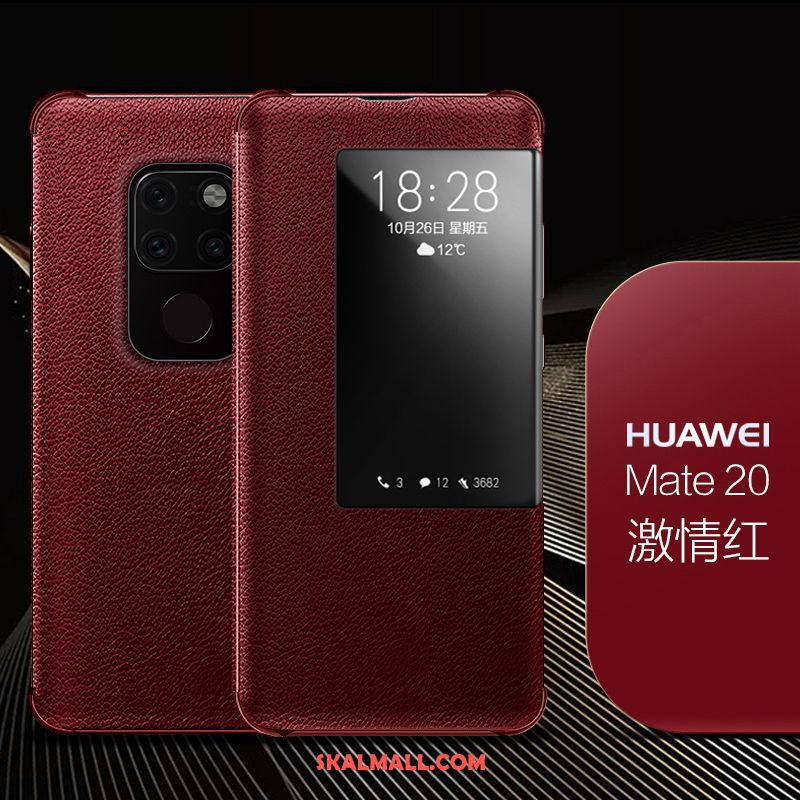 Huawei Mate 20 Skal Fallskydd Röd Läderfodral Business Täcka Billigt