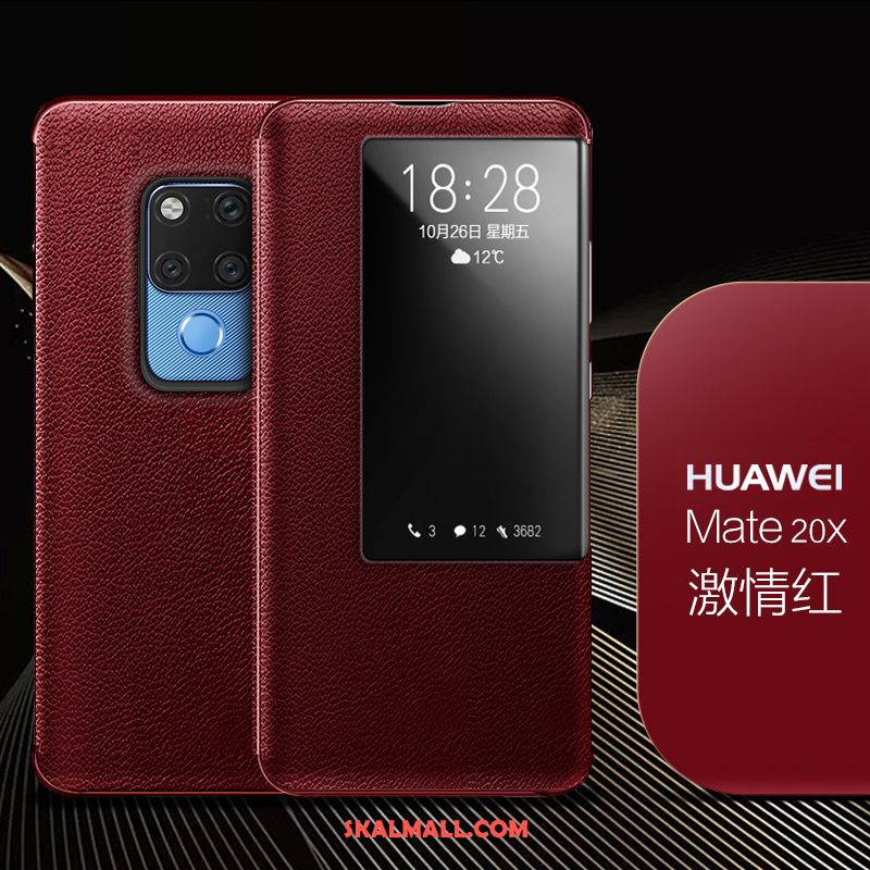 Huawei Mate 20 X Skal Skydd Äkta Läder Röd Mobil Telefon Personlighet På Rea