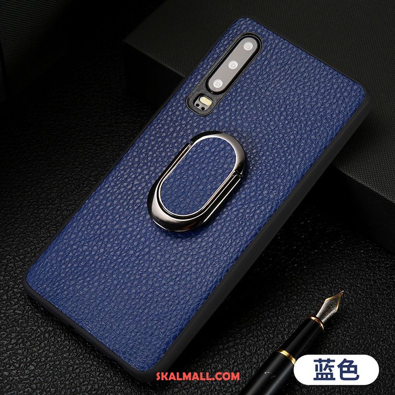 Huawei P30 Skal Mobil Telefon Äkta Läder Ring Magnetic Fallskydd Rea