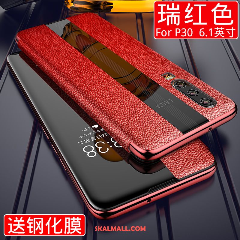 Huawei P30 Skal Röd Tillbehör Mobil Telefon Fallskydd Äkta Läder Till Salu