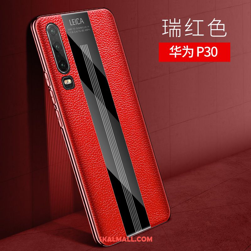 Huawei P30 Skal Silikon Net Red Läderfodral Mjuk Äkta Läder Fodral Rabatt