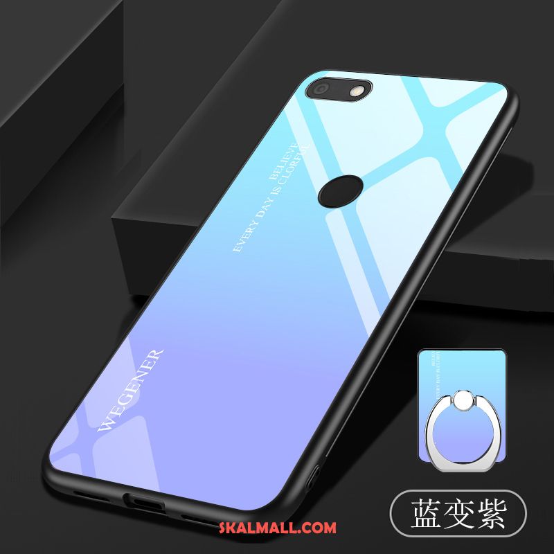 Huawei Y6 Pro 2017 Skal Blå Mobil Telefon Gradient Härdning Härdat Glas Butik