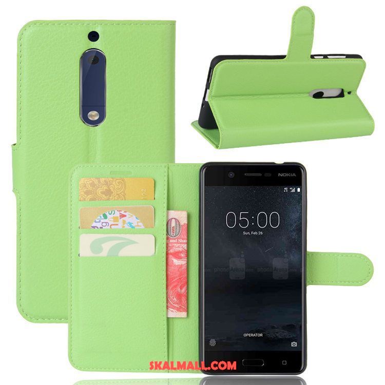 Nokia 5 Skal Fallskydd Kort Läderfodral Grön Mobil Telefon På Rea