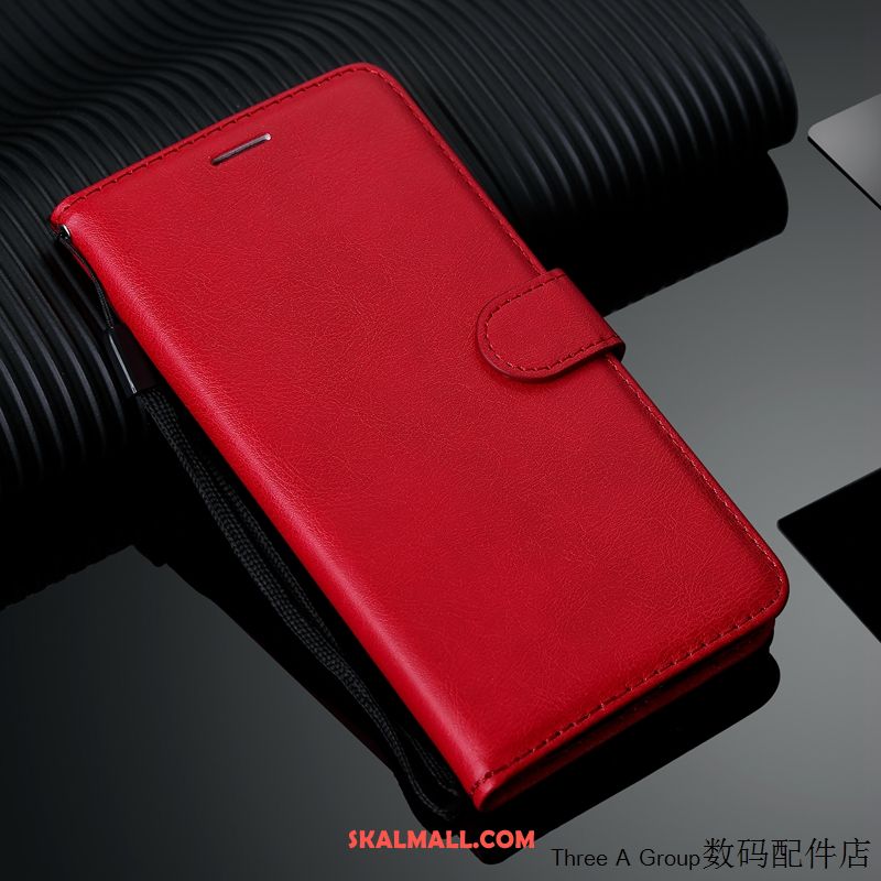 Samsung Galaxy A8 2018 Skal Läderfodral Mobil Telefon Skydd Täcka Röd Butik