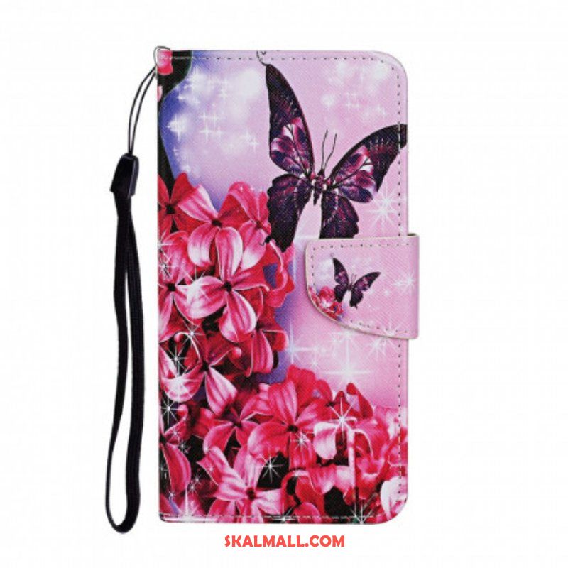 Fodral Samsung Galaxy A52 4G / A52 5G / A52s 5G Butterflies Floral Lanyard