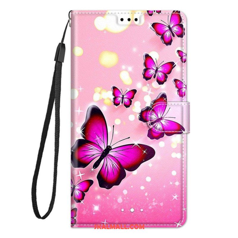 Fodral Samsung Galaxy M23 5G Med Kedjar Strap Butterflies Fan