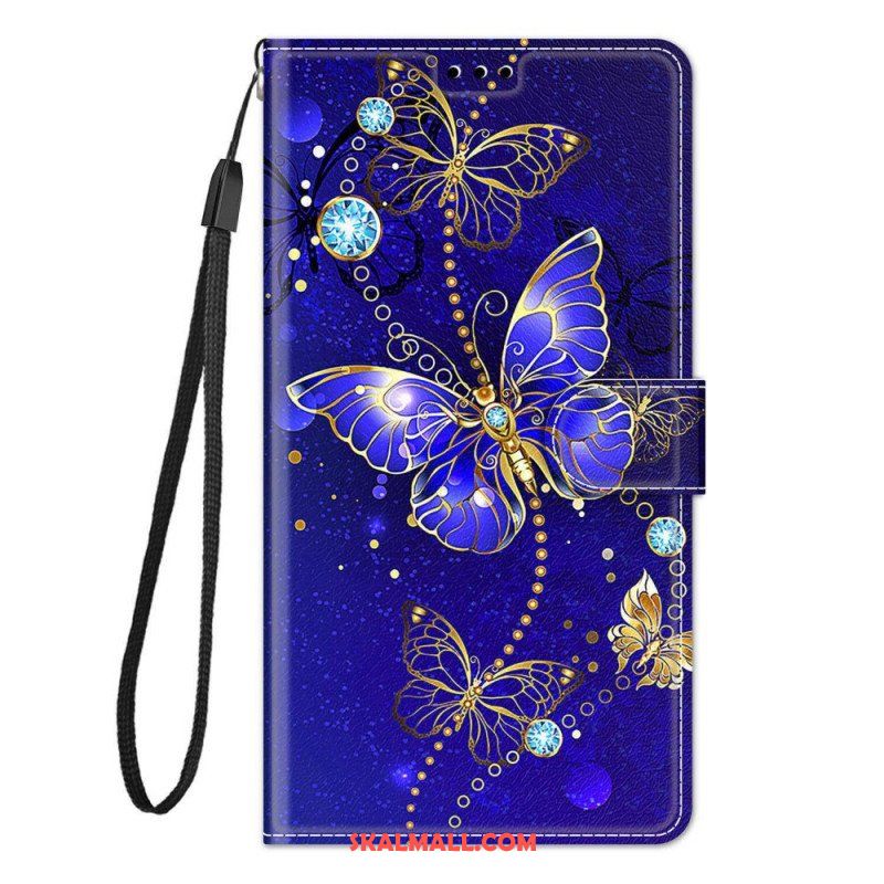 Fodral Samsung Galaxy M23 5G Med Kedjar Strap Butterflies Fan