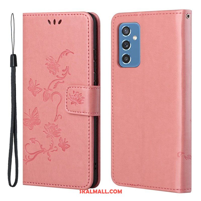 Fodral Samsung Galaxy M52 5G Med Kedjar Fjärilar Och Blommor Rem