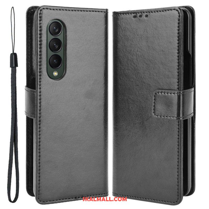 Fodral Samsung Galaxy Z Fold 4 Med Kedjar Klassiskt Strappy Smooth Faux Leather