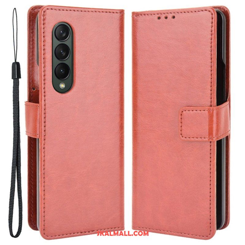 Fodral Samsung Galaxy Z Fold 4 Med Kedjar Klassiskt Strappy Smooth Faux Leather