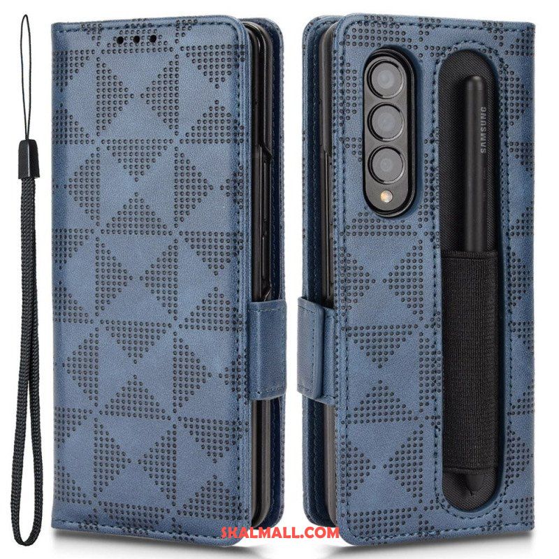 Fodral Samsung Galaxy Z Fold 4 Mönster Perforerade Trianglar Lanyard