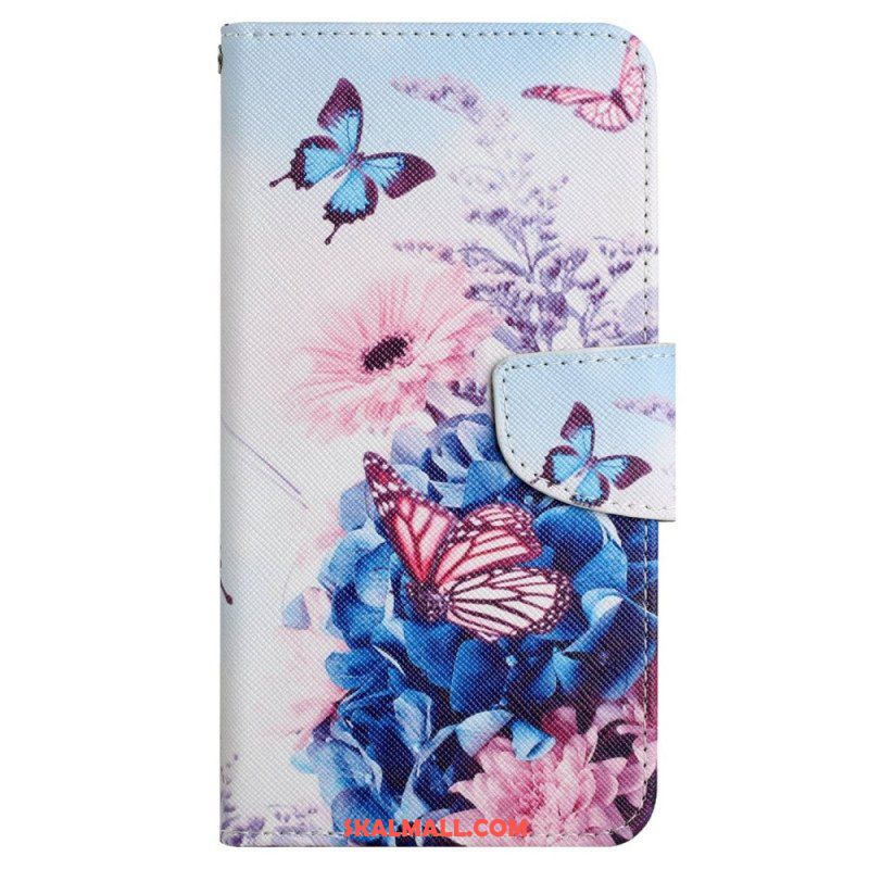 Fodral Xiaomi 12T / 12T Pro Blomma Fjärilar Med Snodd