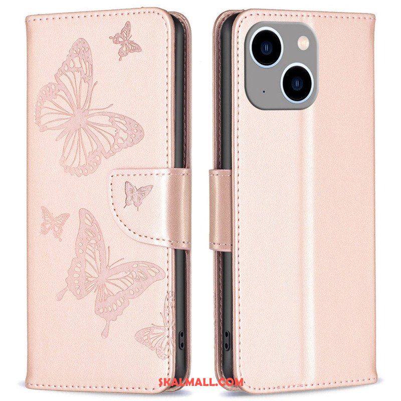 Fodral iPhone 14 Plus Med Kedjar Fjärilar Tryckt Strappy