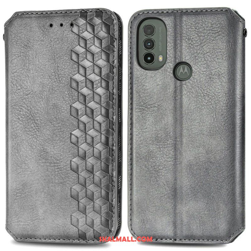 Folio-fodral Moto E40 / E30 / E20 Läderfodral Diamantstruktur Med Lädereffekt