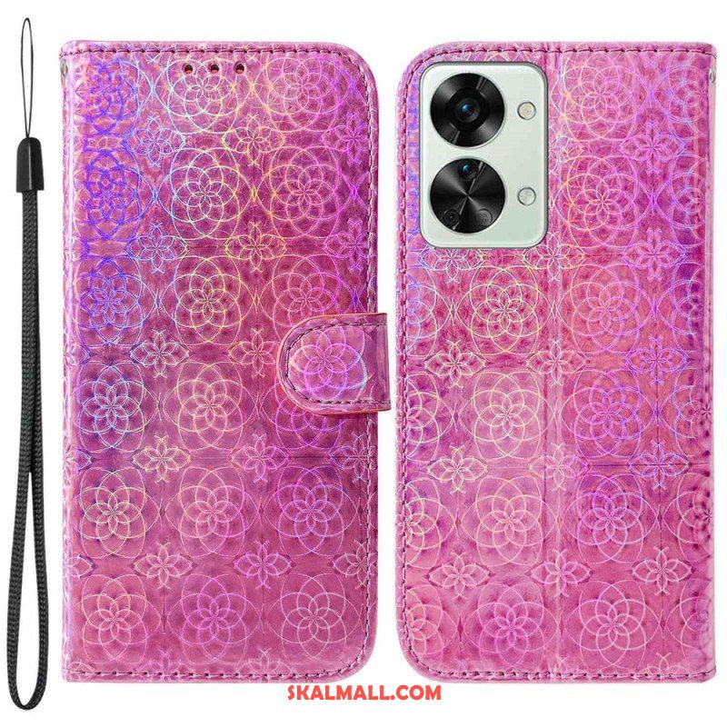 Folio-fodral OnePlus Nord 2T 5G Med Kedjar Strappy Geometriska Blommor