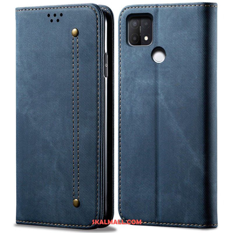 Folio-fodral Oppo A15 Läderfodral Denim Tyg