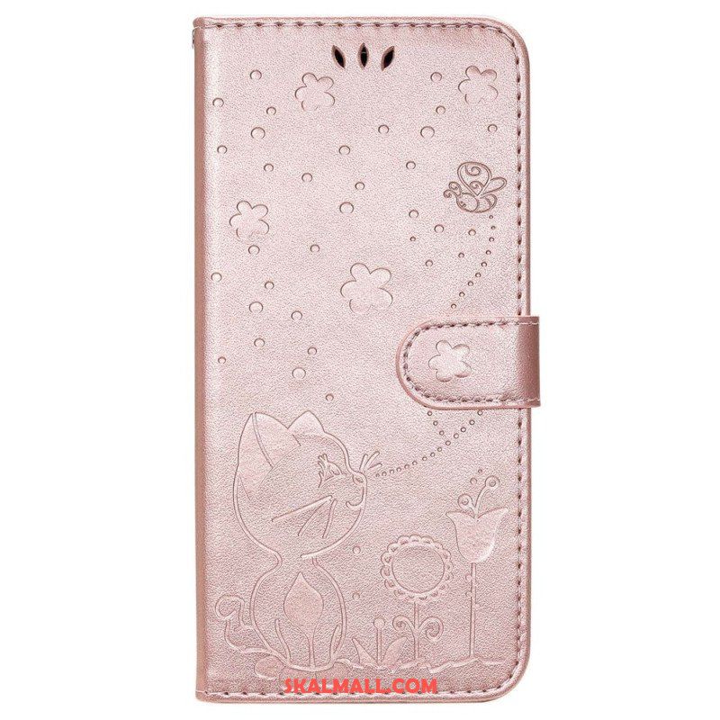 Folio-fodral Samsung Galaxy A14 / A14 5G Med Kedjar Strappy Cat And Bees