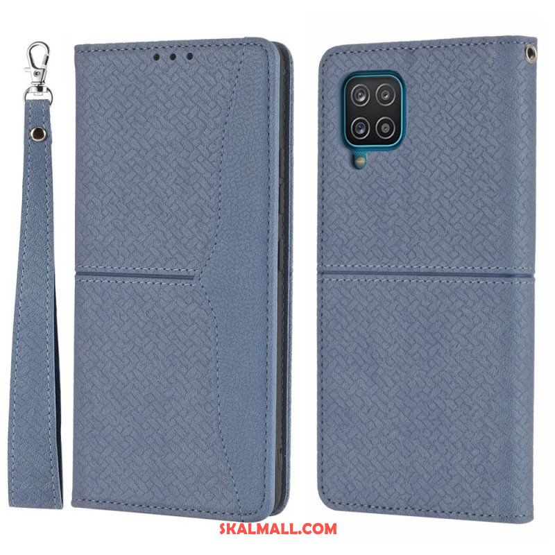 Folio-fodral Samsung Galaxy M12 / A12 Med Kedjar Läderfodral Strappy Vävd Läderstil