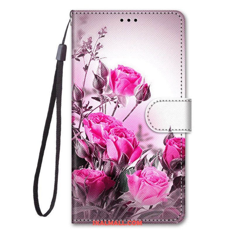 Folio-fodral Samsung Galaxy M53 5G Med Kedjar Rem Blommor