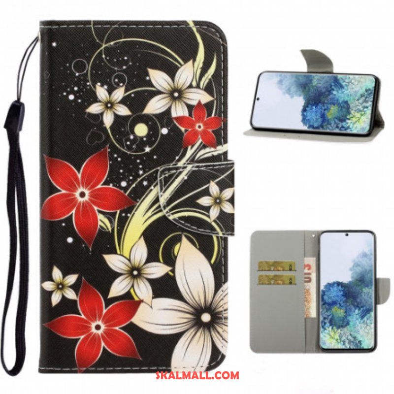 Folio-fodral Samsung Galaxy S21 Ultra 5G Med Kedjar Färgglada Strappy Blommor