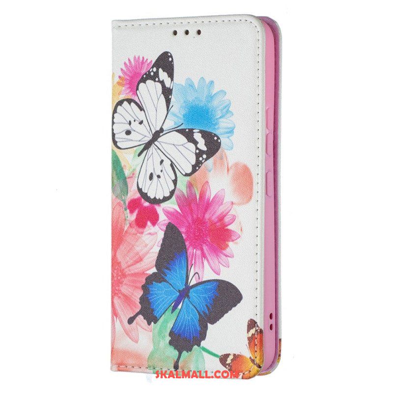 Folio-fodral Samsung Galaxy S22 5G Läderfodral Färgglada Fjärilar