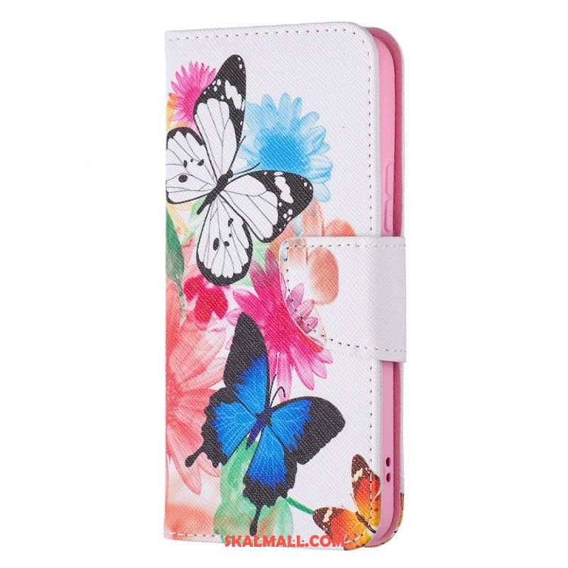 Folio-fodral Samsung Galaxy S22 5G Målade Fjärilar Och Blommor