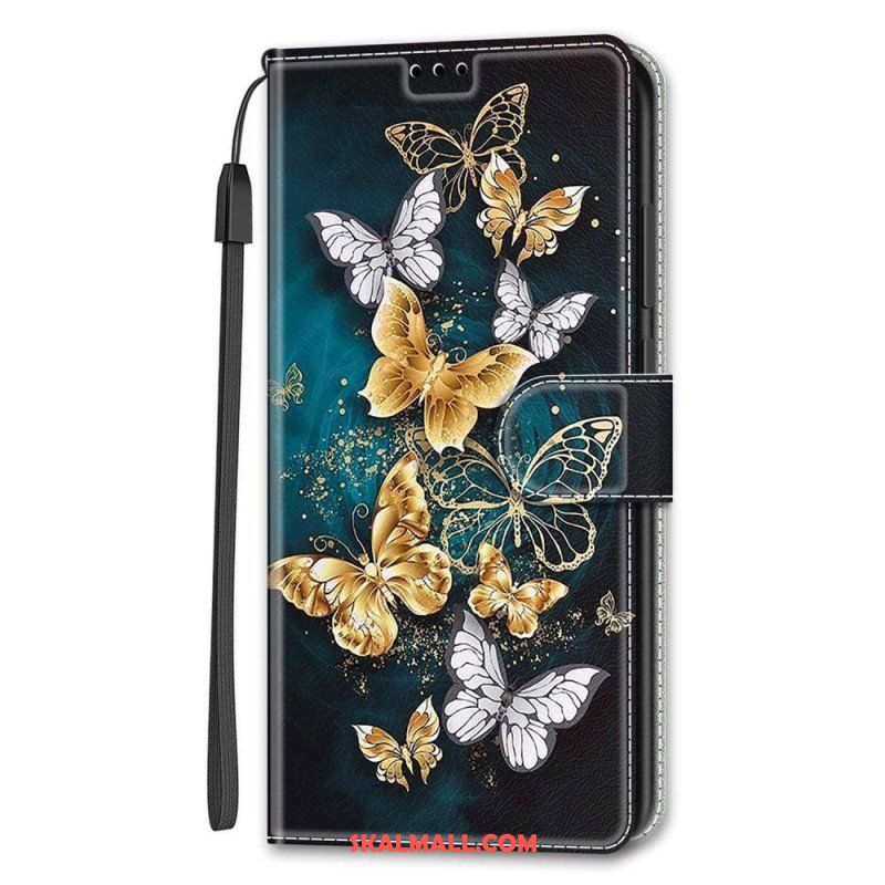 Folio-fodral Samsung Galaxy S22 Ultra 5G Med Kedjar Strap Butterflies Fan
