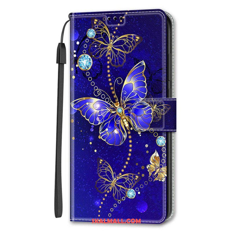 Folio-fodral Samsung Galaxy S22 Ultra 5G Med Kedjar Strap Butterflies Fan