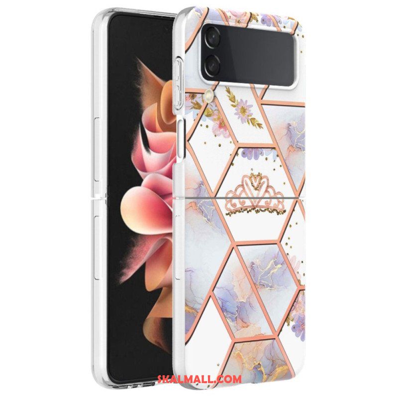 Folio-fodral Skal Samsung Galaxy Z Flip 4 Läderfodral Blommig Marmor