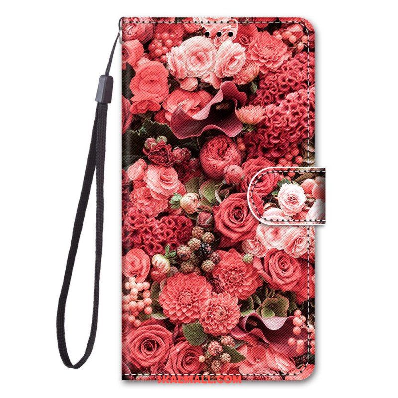 Folio-fodral Xiaomi Redmi Note 11 Pro Plus 5G Med Kedjar Rem Blommor