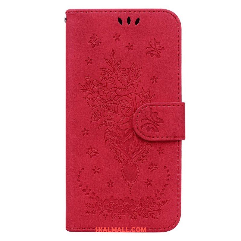 Folio-fodral Xiaomi Redmi Note 12 5G Med Kedjar Strappy Rosor Och Fjärilar